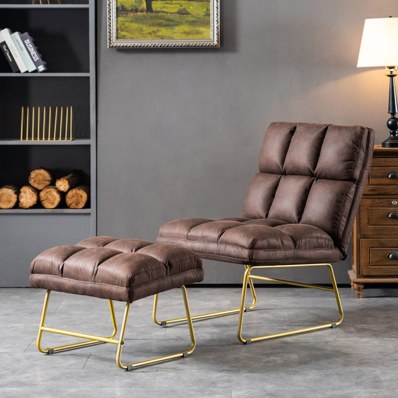 Fauteuil d'appoint avec repose-pieds en métal Endri, Tissu brun