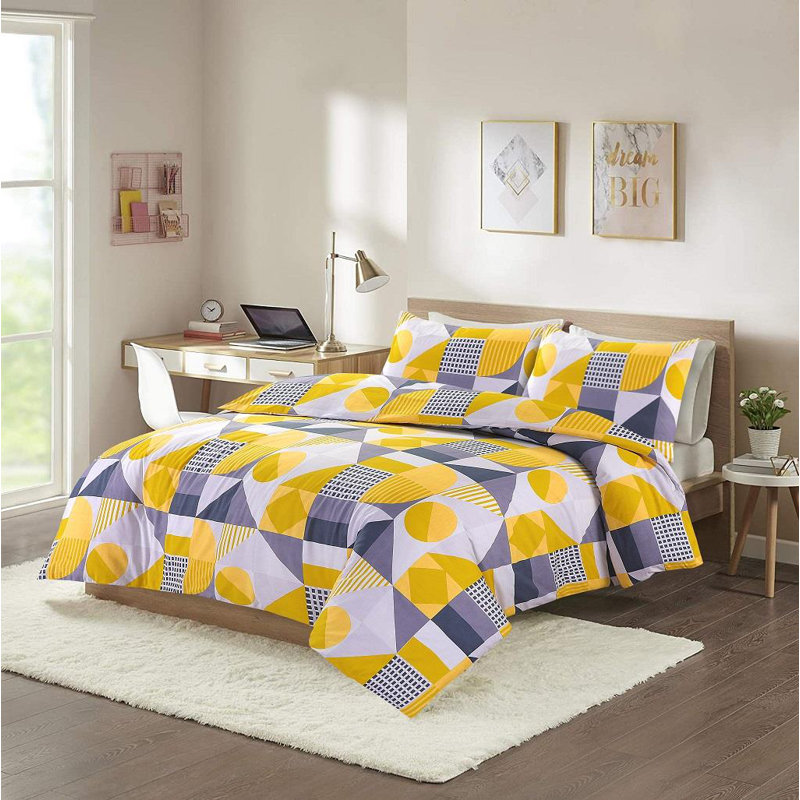 Amario Cotton Blend Geometric Shapes Duvet Cover Set with Pillowcases, Mustard, Single