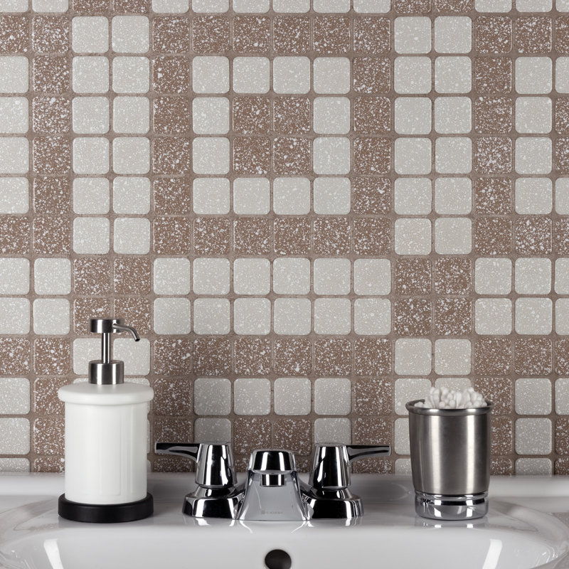 Crystalline Market 1.3" x 1.3" Porcelain Grid Mosaic Wall & Floor Tile, Beige
