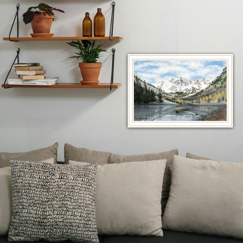 «The Maroon Bells», art mural encadré, H 14 po x l 20 po, Blanc
