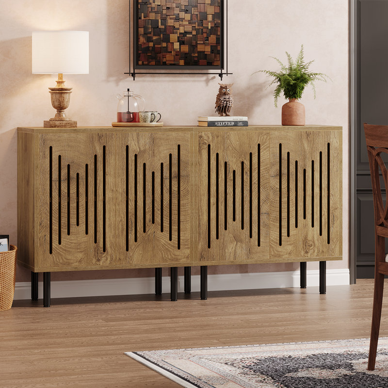  59" Storage Cabinet Set of 2, Farmhouse Sideboard Buffet with Doors & Adjustable Shelves for Living Room, Kitchen, Hallway