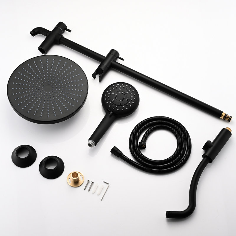 5-Setting Handheld Shower - Matte Black Wall Mounted 1.8 Gpm 3 Spray Patterns Adjustable Joint Dual Head Resists Corrosion & Discoloration Diverter Valve Hand Included Slide Bar