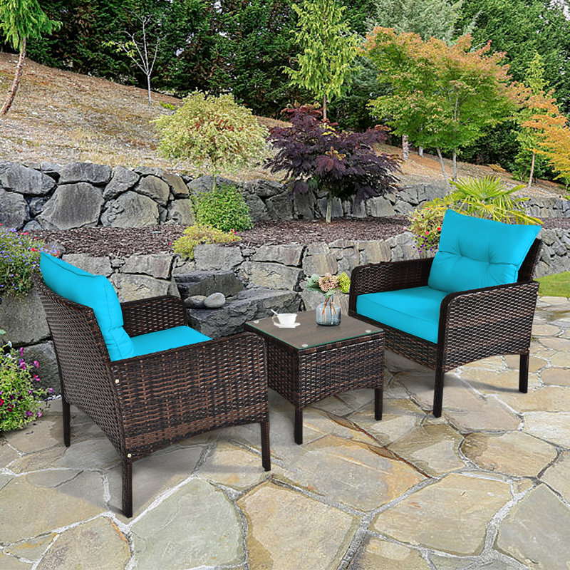 Alduin Wicker 2 - Person Patio Conversation Set with Cushions, Turquoise