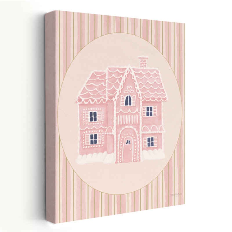 Gingerbread Dream House I, rose, ovale, blanc, contemporain, Christma, crème, H 24 po x l 16 po