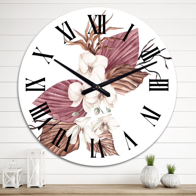 Bouquet de fleurs tropicales blanches I - Horloge murale traditionnelle, Grand