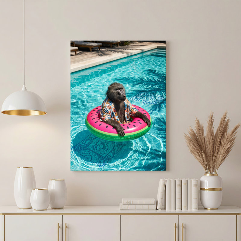 «Gallery Wrap», art mural sur toile pour le salon, la chambre à coucher, le bureau ou le vestibule - décoration murale décorative avec flotteur de singe