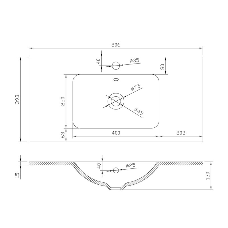 Whitfield 800mm Single Bathroom Vanity with Integrated Glass Basin, Gloss White, Glass