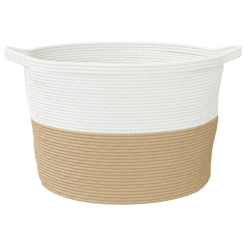 vidaXL Laundry Basket Ø23.6x14.2" Cotton, Beige/White