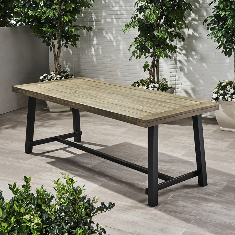 Table de salle à manger grise - industrielle moderne, bois appliqué gris + noir