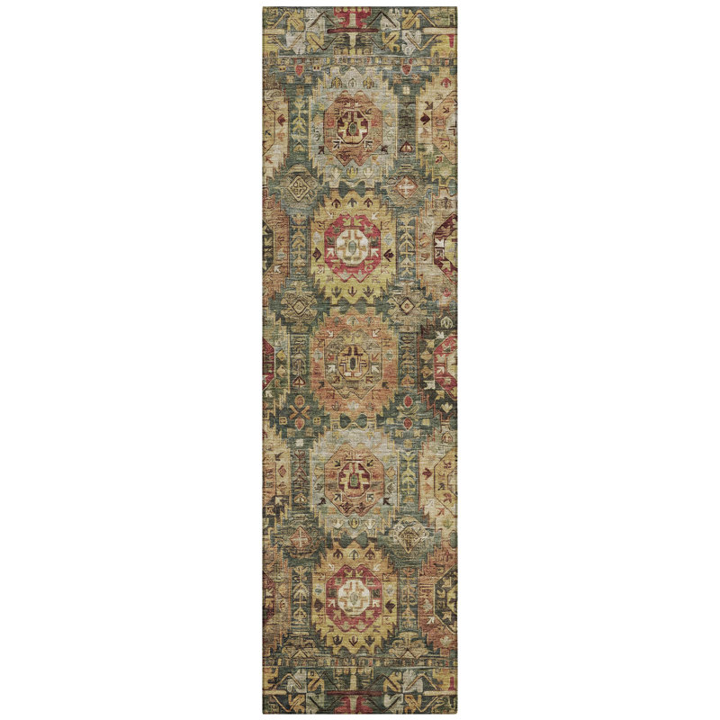 Machine Washable Indoor/Outdoor Xhevrie Aloe Rug, Runner 2'3" x 7'6"
