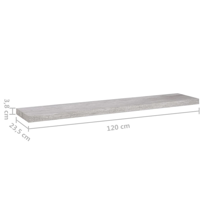 Gracie-Rose 4 Piece Picture Ledge Wall Shelf, 120 x 23.5 x 3.8 cm, Concrete Grey