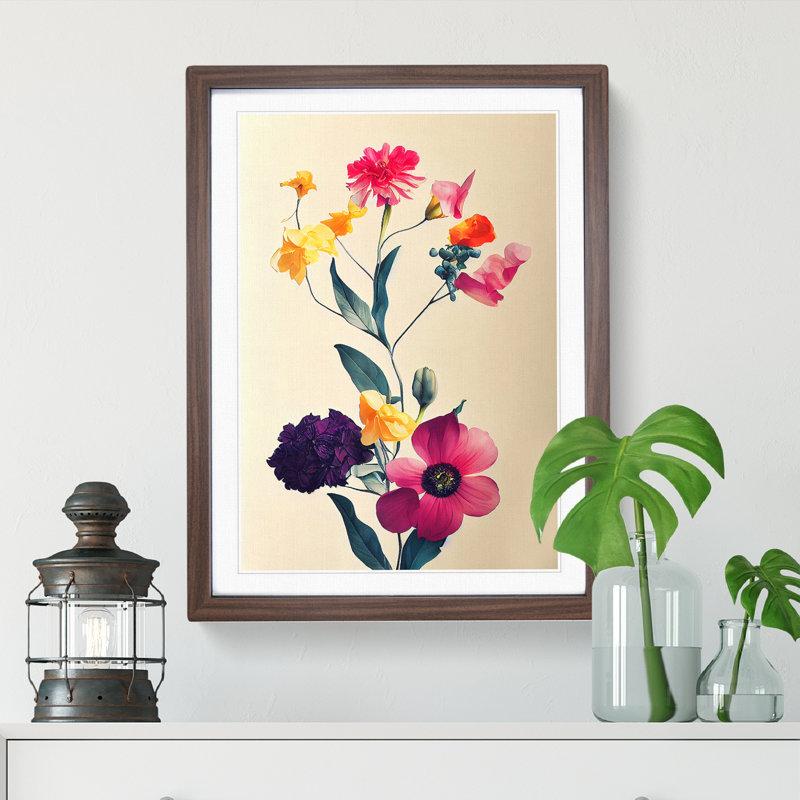 Bunch Of Mixed Flowers - Single Picture Frame Print, 46cm H x 34cm W x 2cm D, Walnut