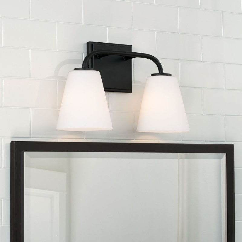Matte Black and White Frosted Glass 2-Light Vanity Fixture