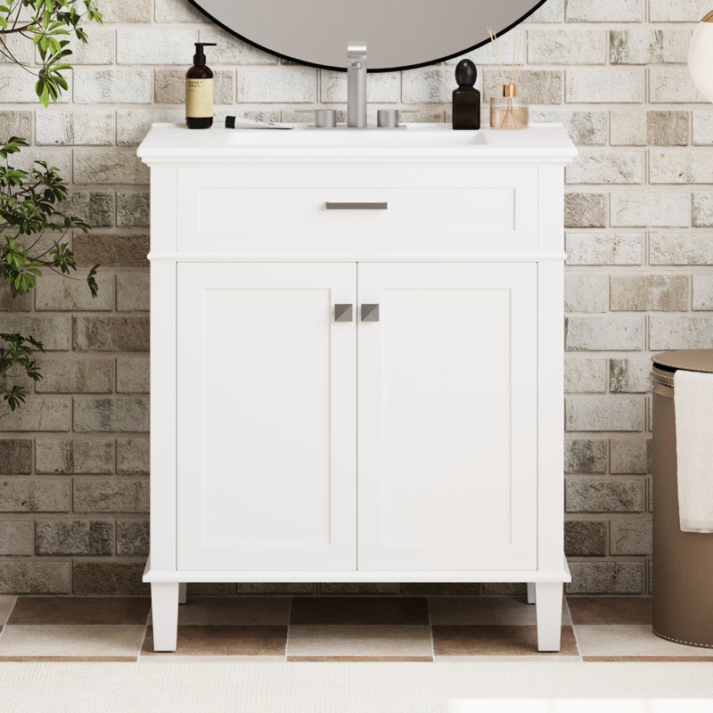 Armoire de salle de bain 30 po: lavabo en céramique, grande capacité de rangement, meuble-lavabo de qualité avec lavabo - conception intrigante. Porte à fermeture en douceur, tablettes réglables. Étanche, pour la curiosité