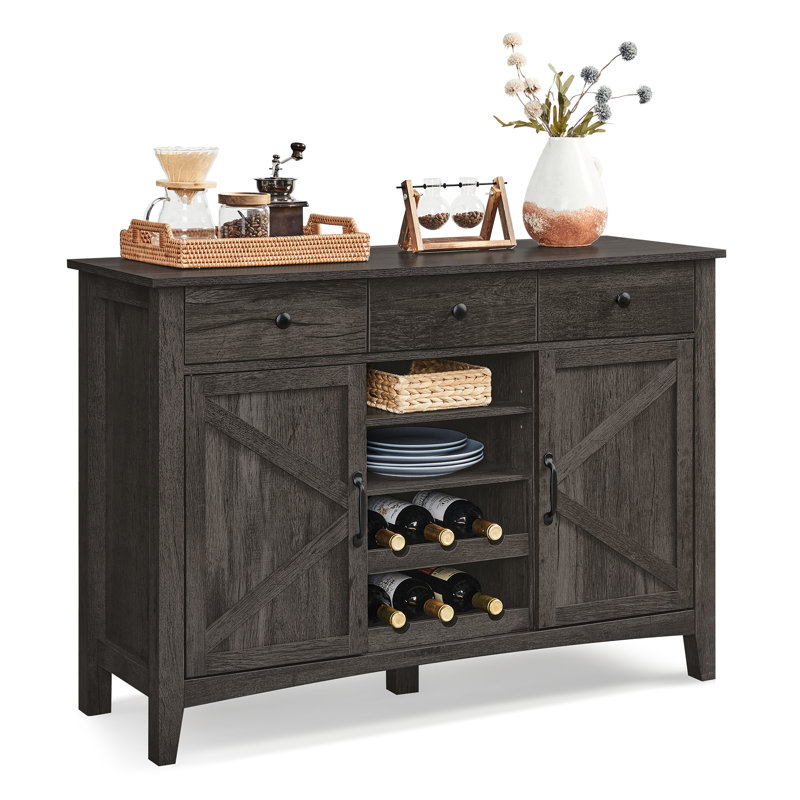 45.1" Gray Farmhouse Sideboard with Wine Rack and Storage