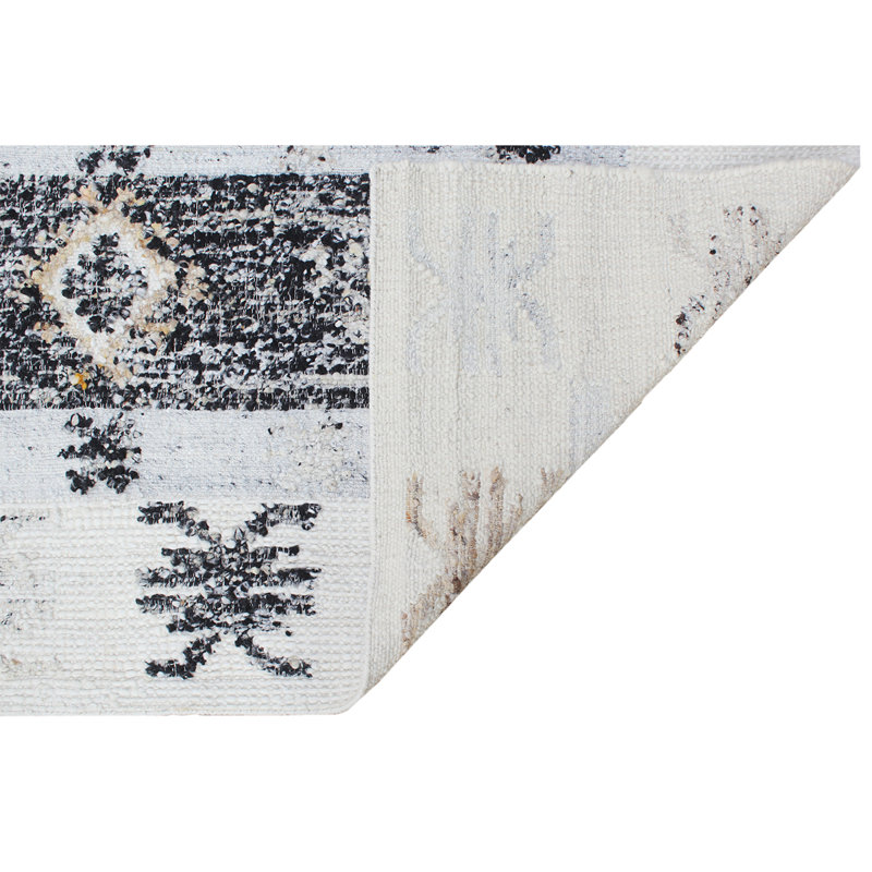 Tapis ivoire et noir noué à la main de haute qualité, Rectangulaire 8 pi x 10 pi