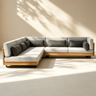 5-Person Modular Teak Outdoor Sectional Sofa Set, Patio Conversation Sets with Cushions