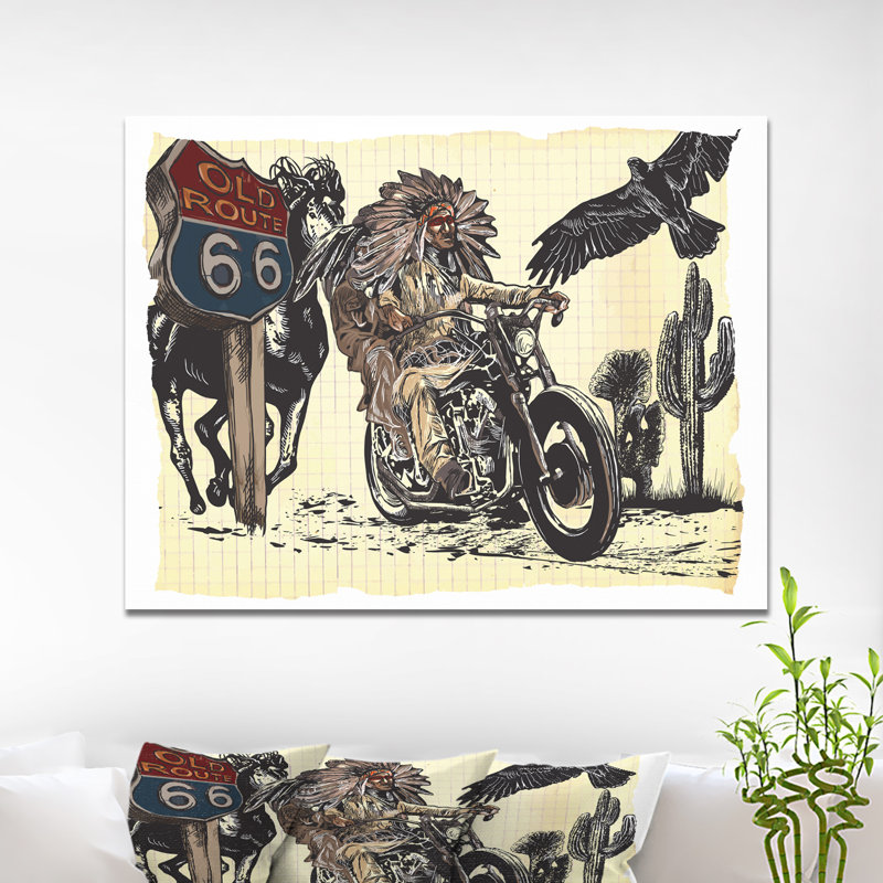 «Native American in Moto», impression, H 30 po x l 40 po x P 1,5 po, Toile tendue