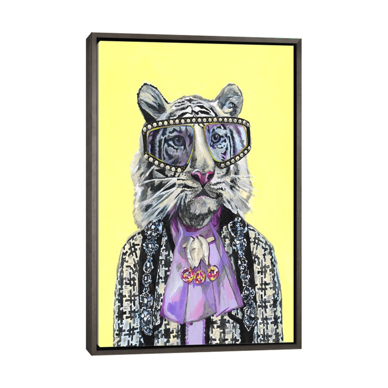 Tigre blanc par Heather Perry - imprimé, H 48 po x l 32 po x P 1,5 po, Toile encadrée de bois rustique foncé, Pas de tapis