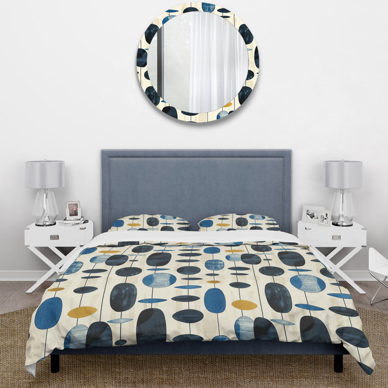 Ensemble de housse de couette ivoire bleu Midcentury Shapes VI - Midcentury, Housse de couette très grand et 2 très grandes t