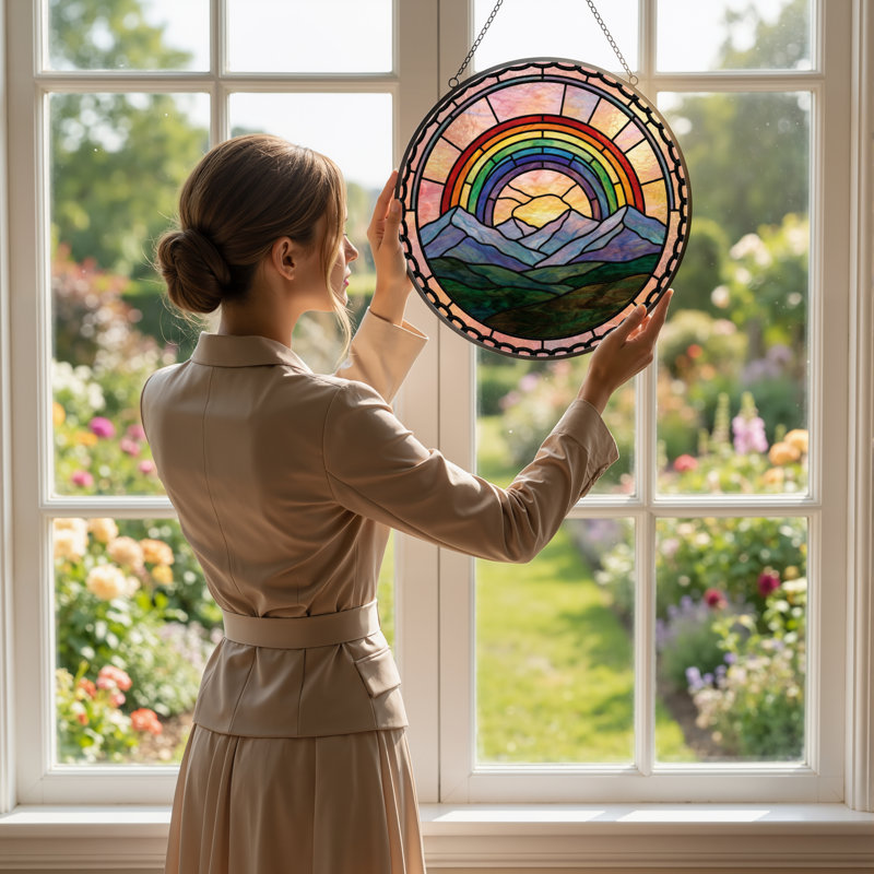 Panneau de vitrail 12 "H Rainbow Mountains, H 12 po x l 12 po