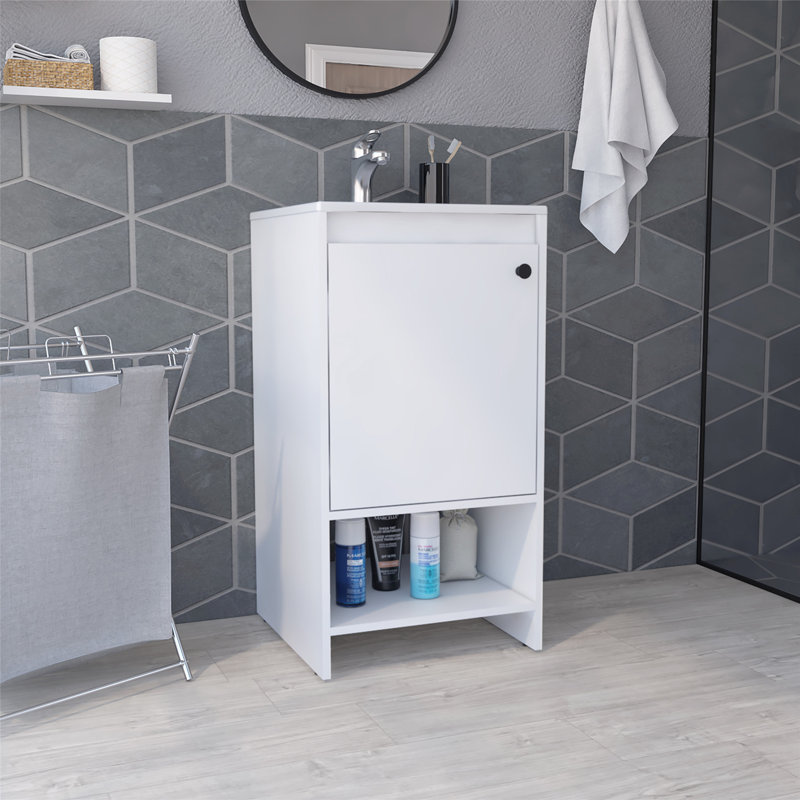 Meuble-lavabo simple 17,7 po avec plateau en céramique, Blanc