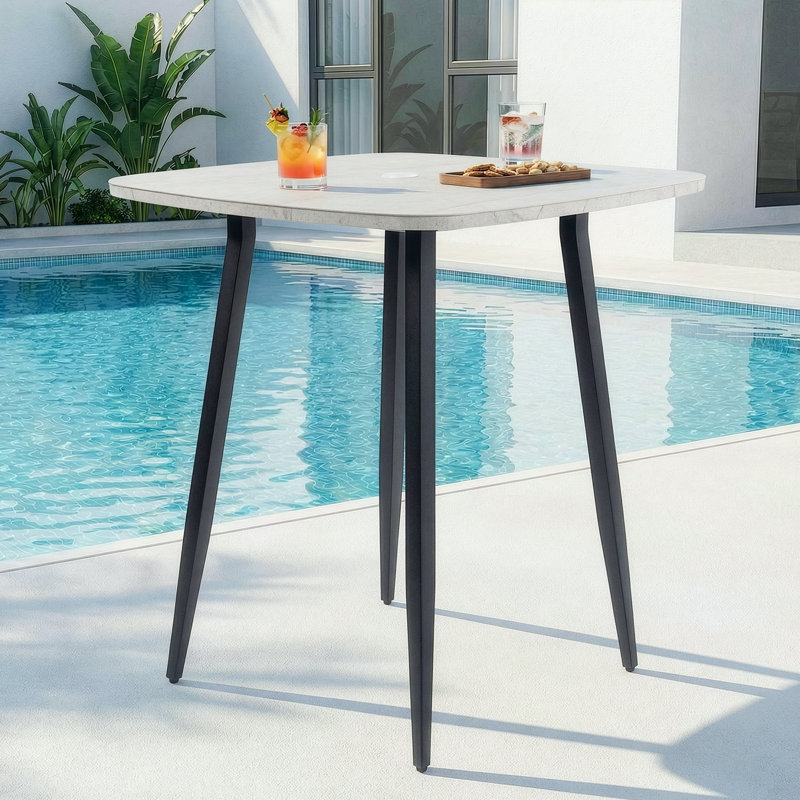 Outdoor Aluminum Patio Table with Umbrella Hole, Durable Bar Height Bistro Table for Indoor Outdoor