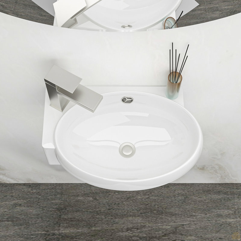 Lavabo de salle de bain mural rectangulaire en céramique 16,5 x 11 pouces avec trou de robinet simple