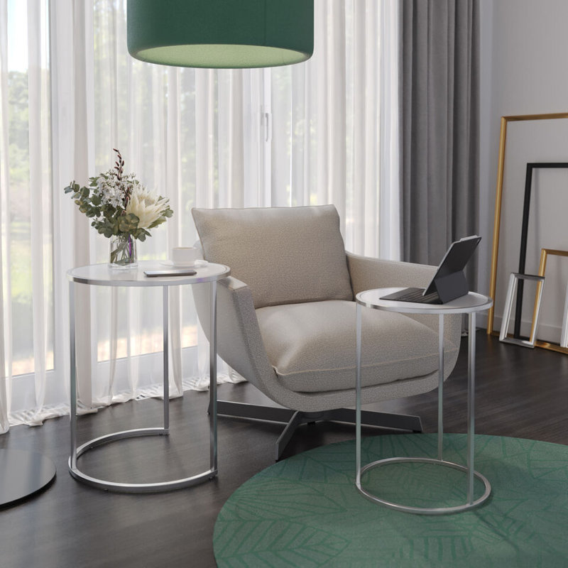 Shkar Three Leg Coffee Table, White, Chrome