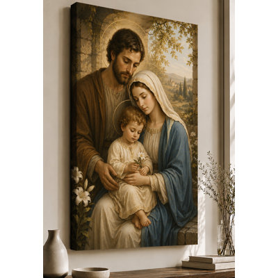 Large Holy Family Blessed Wall Art Canvas Print 24x36 Inch Warm Christian Family Decor for Living Room Bedroom Spiritual Home Decor - Ready to hang