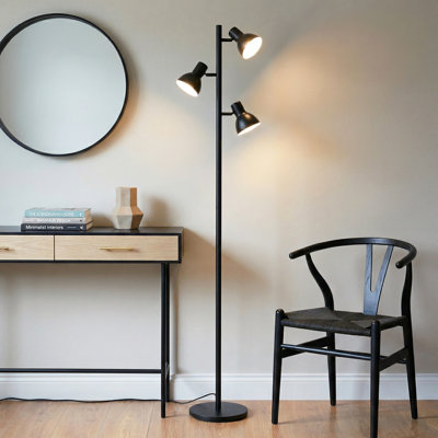 Lampe sur pied en métal à DEL réglable Ethan Black 65,5 po à 3 lumières avec variateur à 3 niveaux