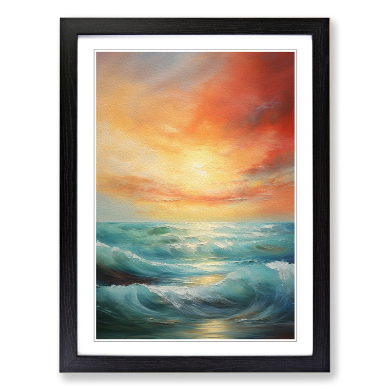 Seascape Abstract - Single Picture Frame Print on Wood, Black Framed, 34cm H x 25cm W x 2cm D
