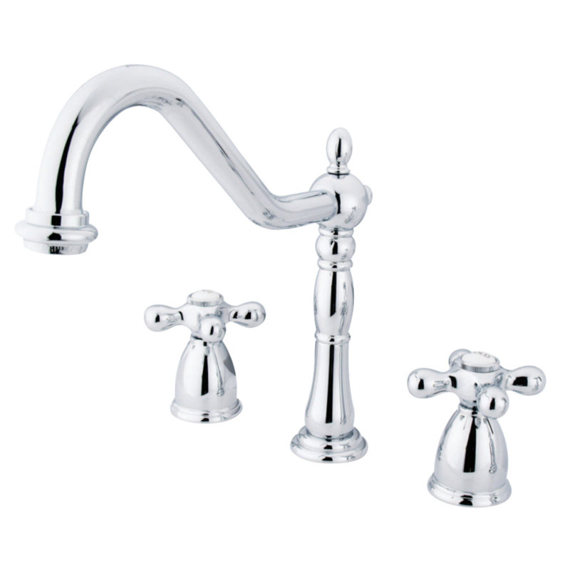 Kingston Brass Heritage Double-Handle Widespread Kitchen Faucet, Without Side Spray, Polished Chrome