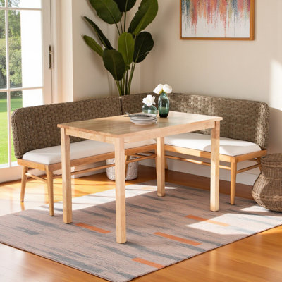 Brock 3-Piece Dining Nook Set in Natural Seagrass and Acacia Wood