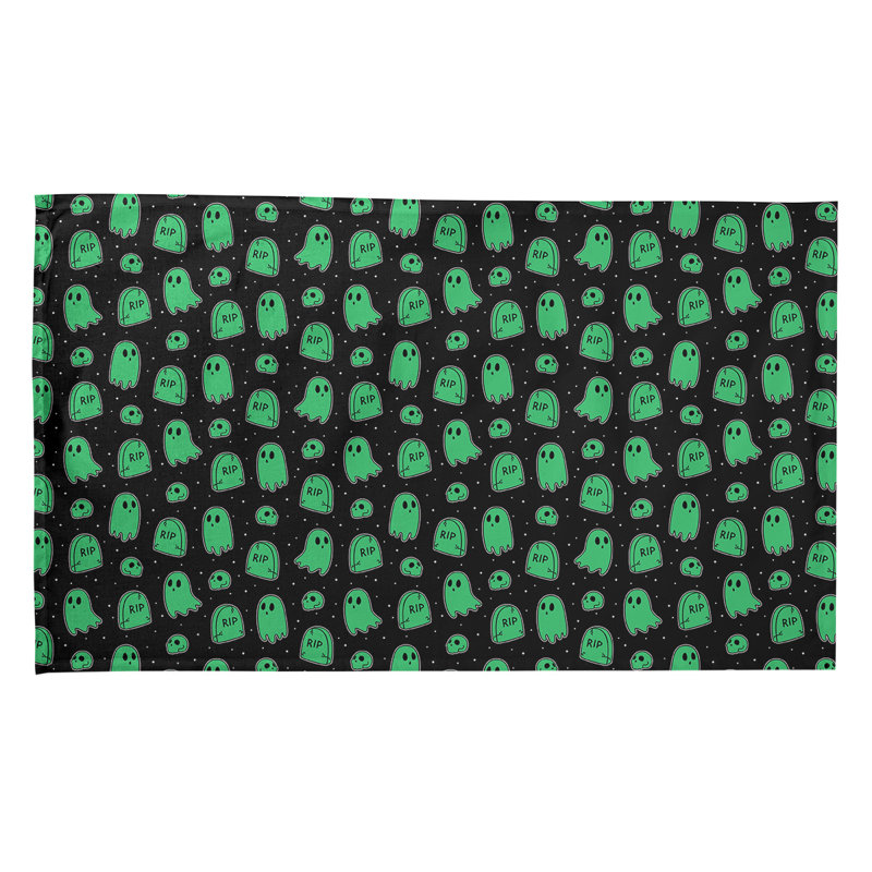 Torchon à motif de fantômes de fond, Croisé en coton, Vert