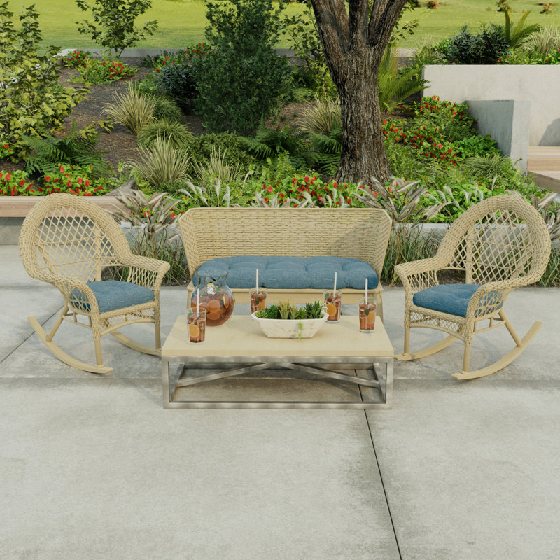 Outdoor Wicker Seat Cushion, Blue Polyester