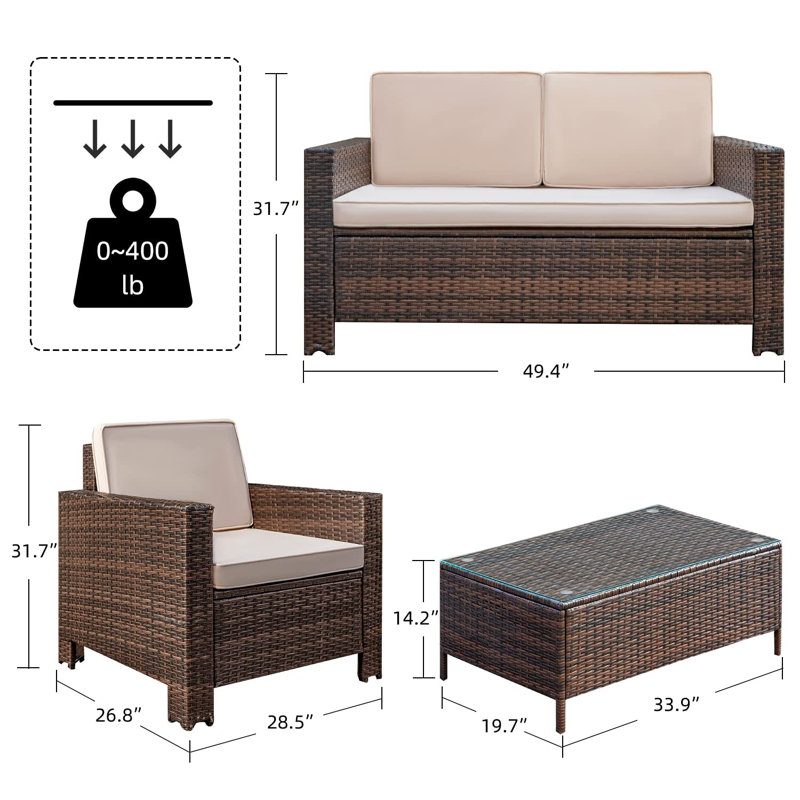 Finnmark 4 - Person Patio Conversation Set with Cushions, Brown, Cream