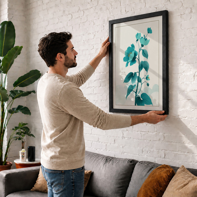 Teal Study Botanical - Framed Print, A4 - 29.7 x 21.0 cm, Black