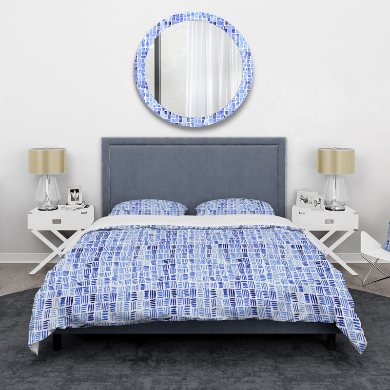 Motif de tissage - Ensemble de housse de couette moderne - Microfibre de polyester, Twin Duvet Cover + 2 Standard Shams, Bleu