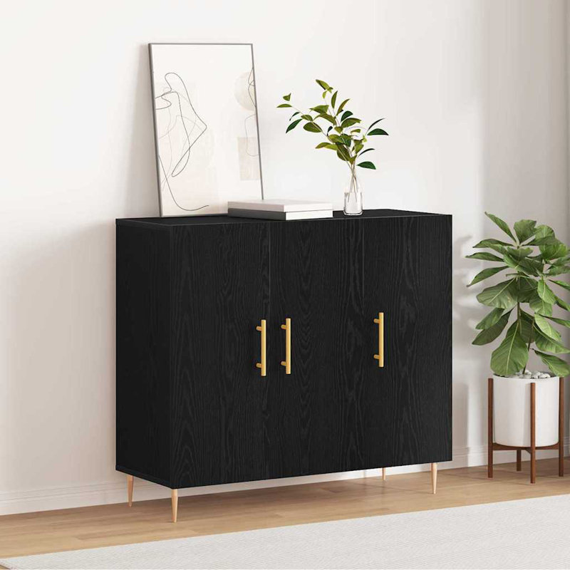 Sideboard 90X34x80 Cm Engineered Wood, Black Oak