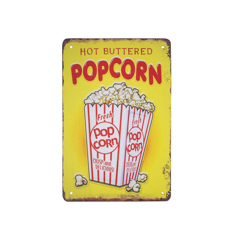 Retro Metal Hot Buttered Popcorn Tin Wall Sign Movie Theater Man Cave Home Decor Retro Metal Hot Buttered Popcorn Tin Wall Sign Movie Theater Man Cave Home Decor