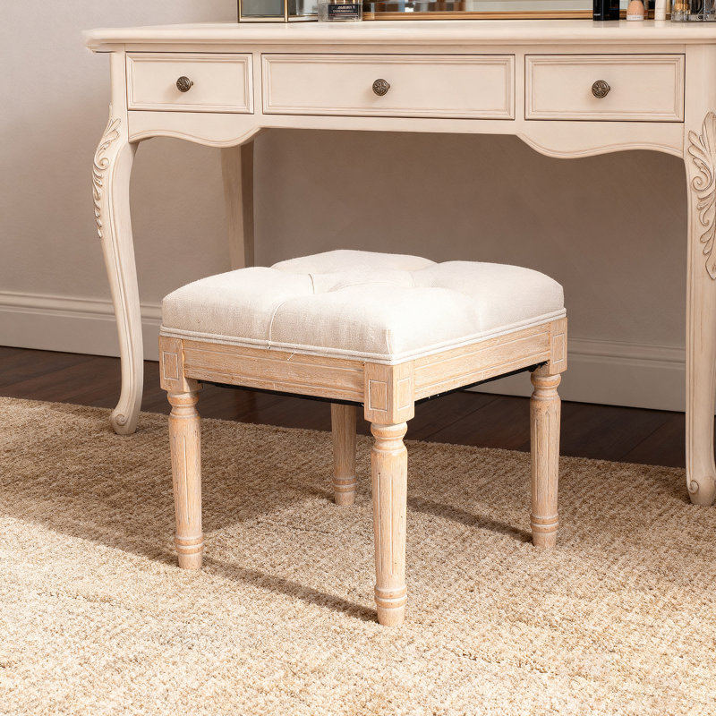 Petit banc rembourré, banc carré rembourré avec repose-pieds rustique, tabourets de coiffeuse pour la chambre à coucher, beige 15,75 po x 15,75 po x 15,75 po