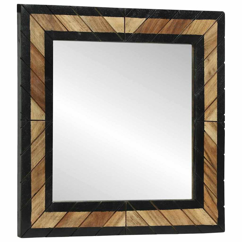 vidaXL Wall Mirror Rectangular Black and Brown Solid Acacia Wood Decor Home, 50 cm H x 50 cm W