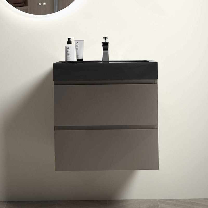 Meuble-lavabo mural flottant avec lavabo et rangement spacieux, Gris, 24", Noir