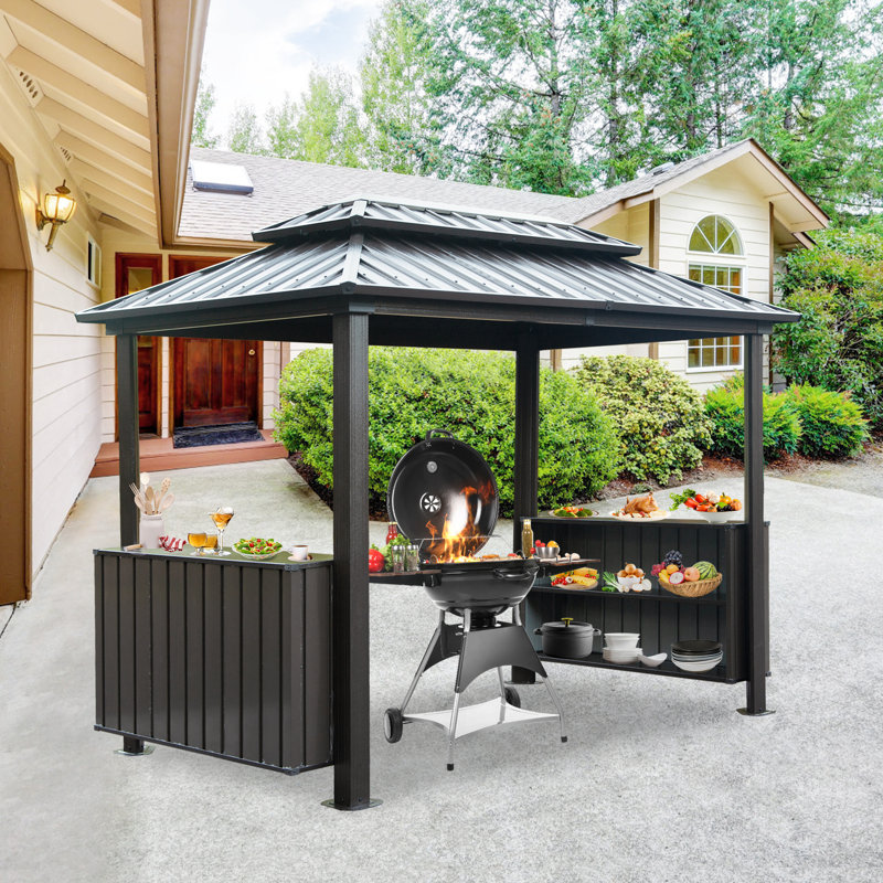 6 x 10 FT Hardtop Metal Grill Gazebo, Gray
