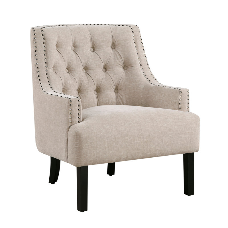 Bania 28" Modern & Contemporary Accent Chair with Textured Fabric Upholstery, Button-Tufted Chair Back, Nailhead Trim