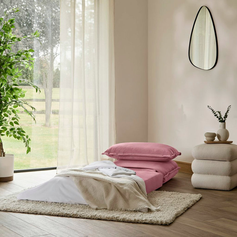 2 Seater Sofa Bed - Boucle, Single, Pink