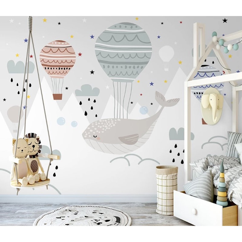 Papier peint amovible bébé baleine grise, L 35,04 po x l 55 po