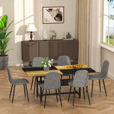 Ensemble de table de salle à manger 7 pièces en bois avec fonction de rangement et chaises en similicuir