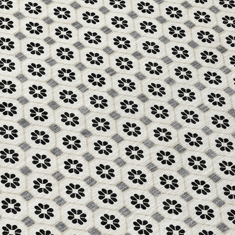 Ivory and Black Synthetic Flat Woven 10' x 14' Rug